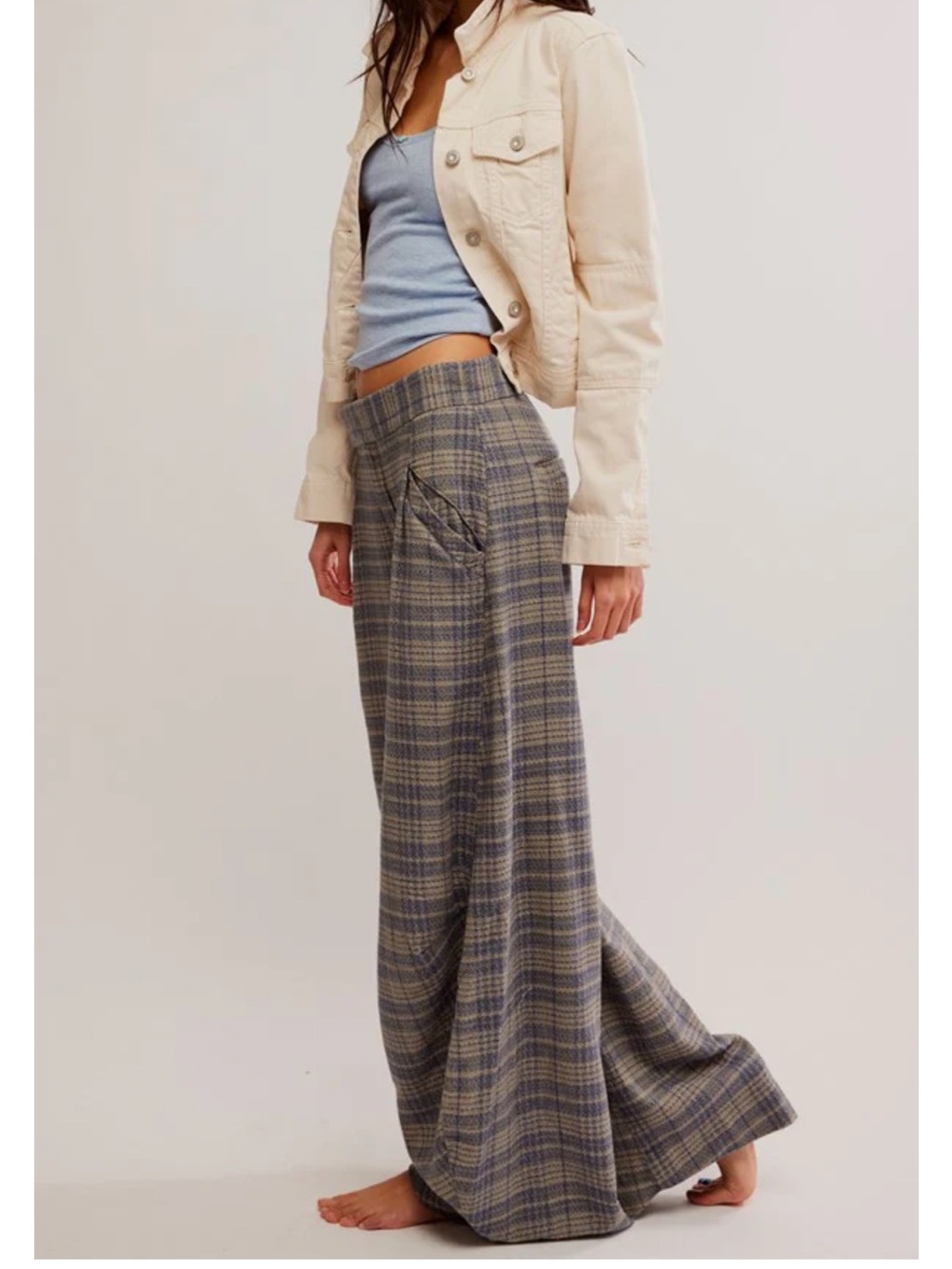 Free People Tegan Barrel Wide Leg Plaid Trousers - Picture 2 of 11